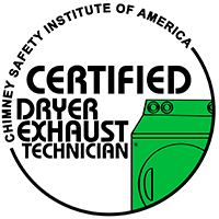 Chimney Safety Institute of America certified dryer exhaust technician logo in black circle with green drawing of dryer 