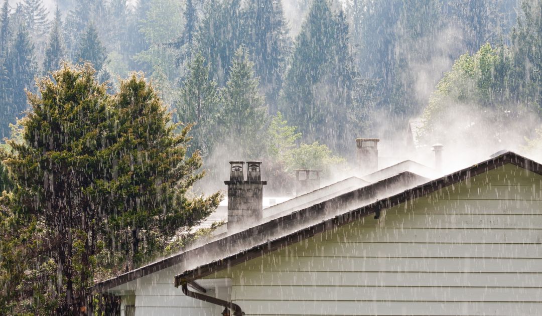 stock image of a chimney in a rainstorm
