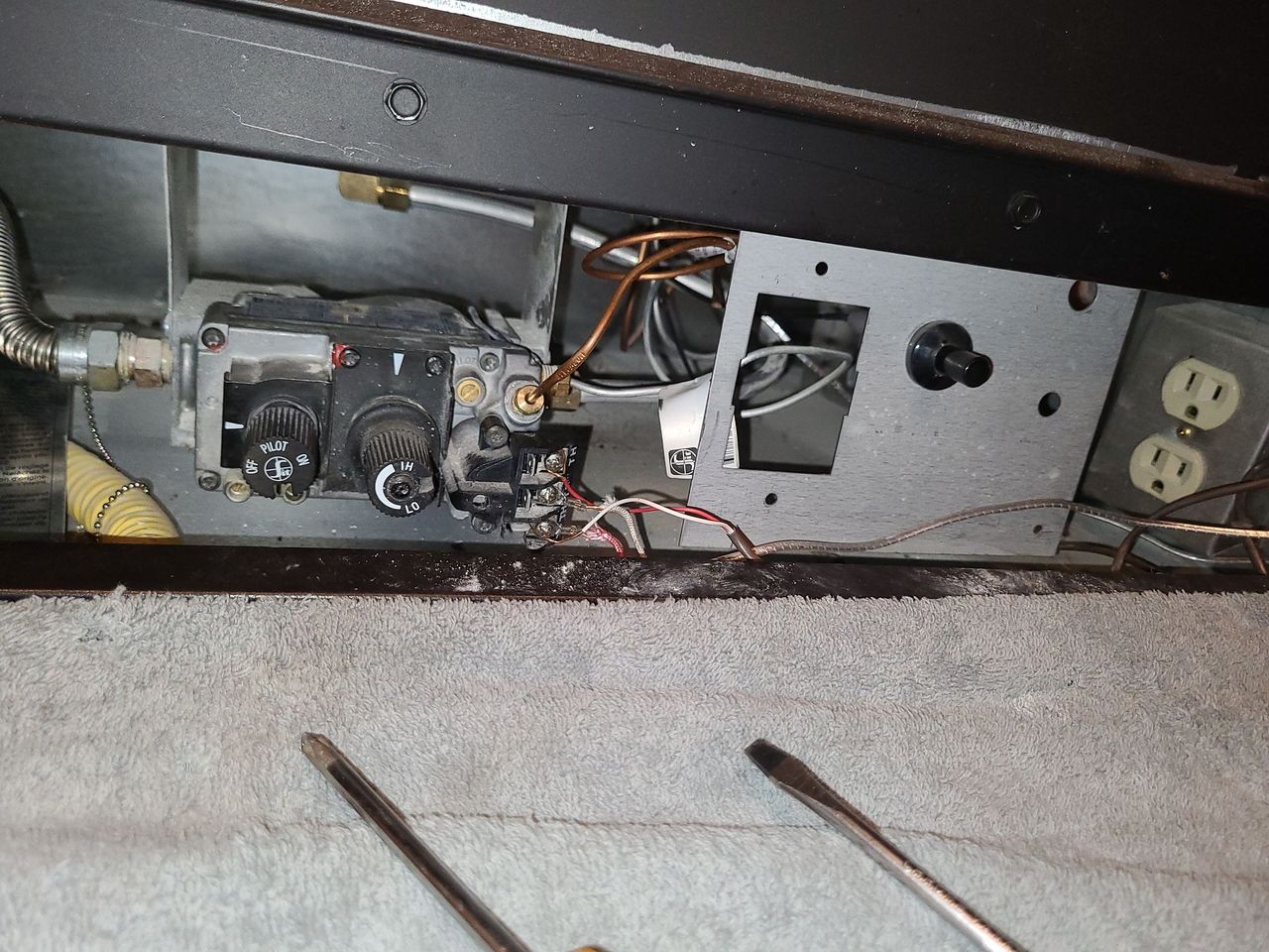 The underside of Carl Showecker's gas fireplace