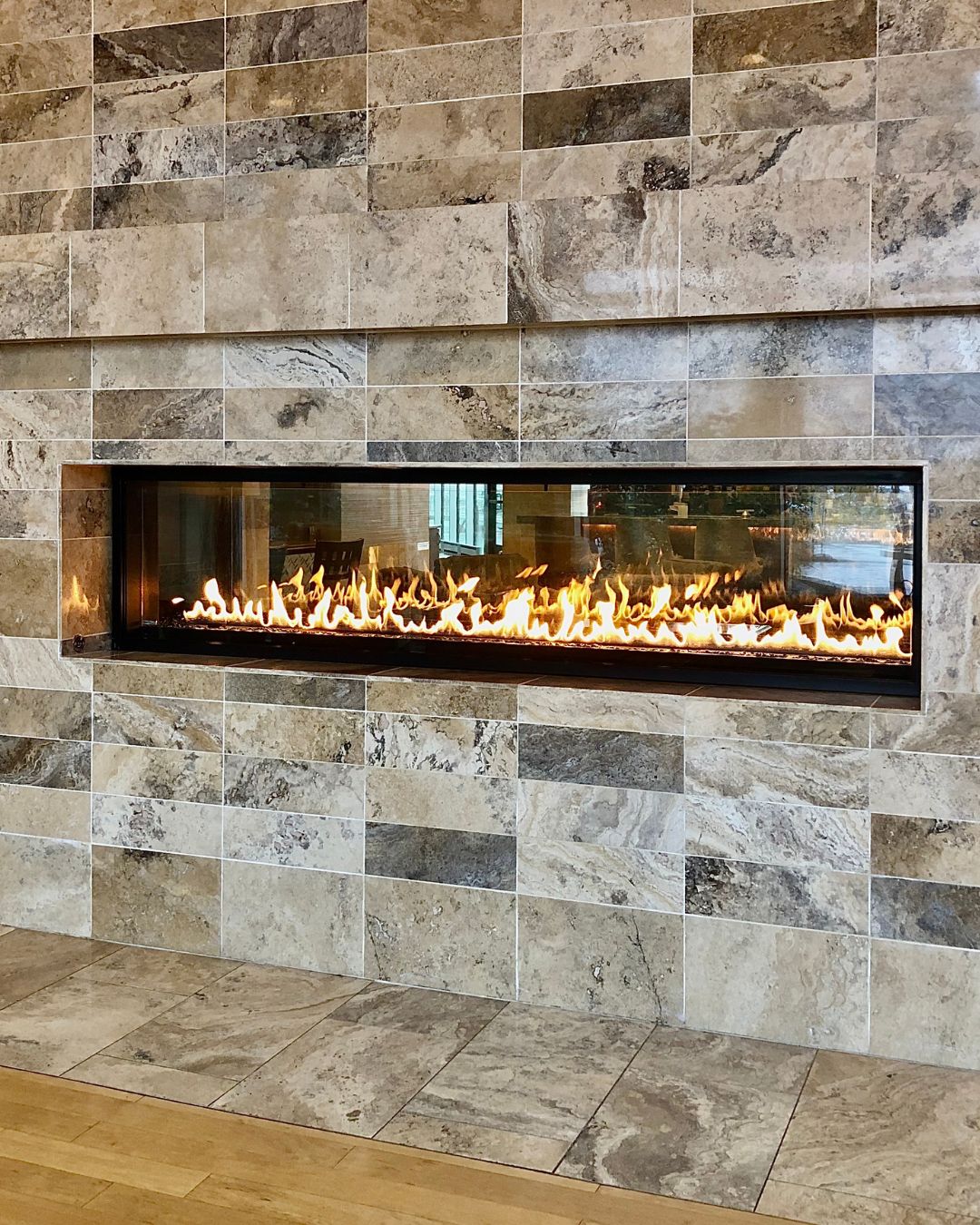 A gas fireplace in use.